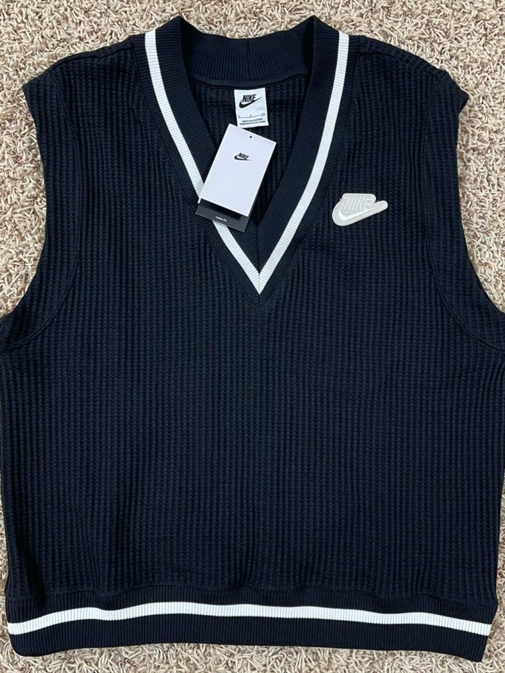 Nike Sportswear Women's Loose Fit Waffle-Knit Vest Black IM7482-010, Size Small